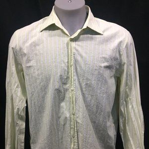 hugo boss button down shirt Lime Green Stripe Xl Reg Fit Cotton Mens Long Sleeve